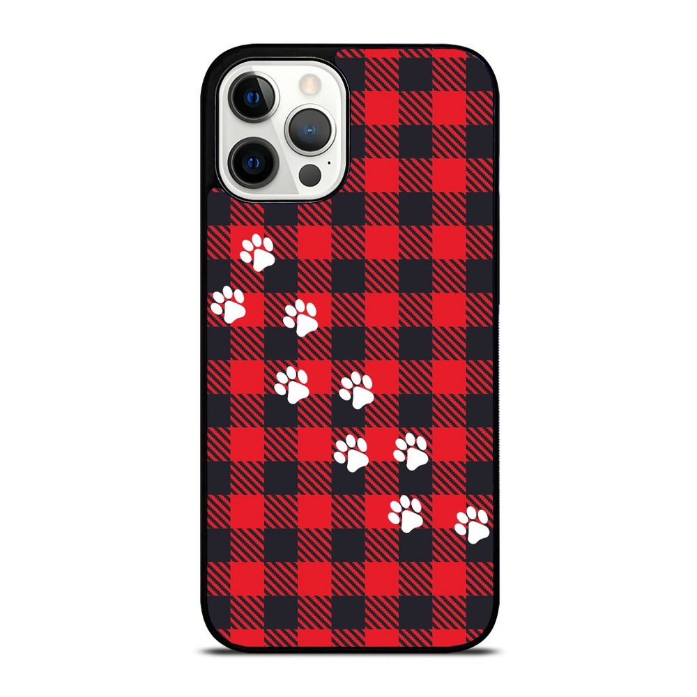 Checkered Red Buffalo Plaid Dog Paw Print Animal Gift iPhone Case